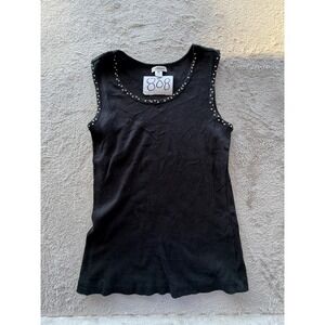 Hannah Tank Top Womens M Black Studded Ribbed Knit Scoop Neck